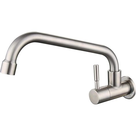 Robinet De Cuisine Moderne À Fixation Murale Avec Bec Pivotant En Acier Inoxydable