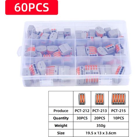 Bornes De Connexion Automatique, 60pcs Connecteurs Electriques Rapide Avec Spl-1/2/3/4/42/62 Levier-ecrou Fil Connecteur Set Compact Bornier Electrique