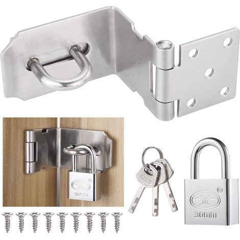 90 Degrés Moraillon De Cadenas Avec Cadenas Et Vis, Moraillon De Loquet De Porte En Acier Inox, Moraillon Cadenas À Angle Droit Indéformable