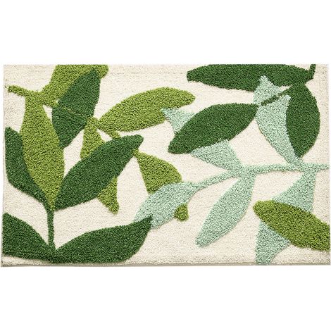 Tapis De Bain Absorbant Antidérapant À Poils Longs Extra Doux Tapis Salle De Bain Lavable En Machine Pour Bain, Douche Et Salle De Bain, Chambre À Coucher, 45x65 Cm, Feuille Vert