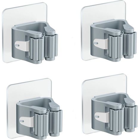 4 Pièces Porte Balai Mural, Auto Adhésif Porte Vadrouille Porte Balais Mural Sans Perçage Pince À Balai Supports Accroche Balai Mural, Pour Porte Salle De Bain Cuisine Balcon ( Gris )