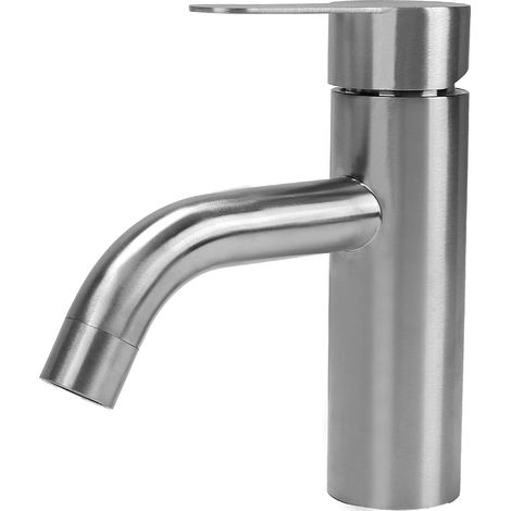 Robinet Salle Bain Argenté Robinet Salle De Bain Mitigeur Lavabo Robinet Lave Main Robinet Lavabo Mitigeur Salle De Bain En Acier Inoxydable Contrôle De L'Eau Chaude Et Froide Avec Bec Courbé