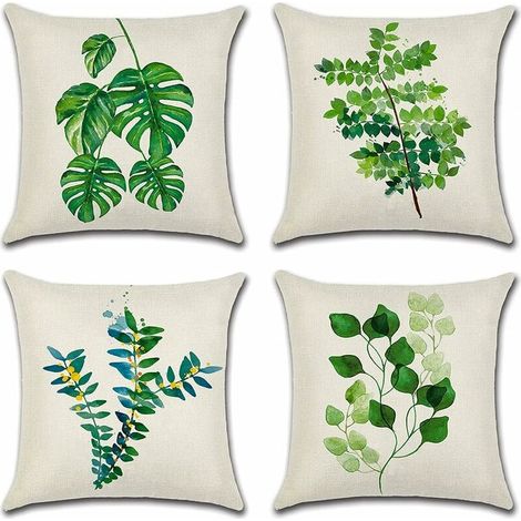 Extérieur Housse De Coussin, Lot De 4 Imperméable Feuilles Vertes Motif Canapé Taie D'Oreiller Pour Patio Jardin Salon Chambre Décoration, 45x45cm -b