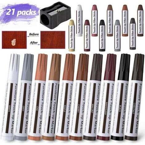 21 Pcs Stylos De Retouche De Meubles Marqueur Feutré Multi-usages Kit De Réparation De Meubles Pour Teintures, Égratignures, Planchers De Bois, Tables Avec Taille-crayon