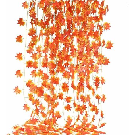 12 Pcs Automne Guirlande Feuilles D'Érable Décoration Artificielle Guirlandes D'Érable Feuilles D'Érable Rouge Plante Suspendue De Lierre Pour Mariage Thanksgiving Halloween Décoration