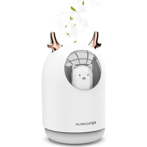 Humidificateur À Ultrasons Pour Chambre D'Enfant Avec Diffuseur De Parfum, Humidificateur D'Ambiance Avec 7 Couleurs De Lumière Led, Silencieux, Arrêt Automatique 12 Heures, Usb, Ménage, 300 Ml, Blanc