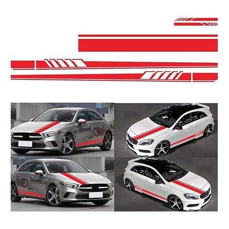 5 Pièces Autocollant Voiture, Autocollant De Capot De Carrosserie En Vinyle Autocollants De Bande De Course Pour Voiture, Autocollant De Pare-chocs En Vinyle De Voitures (rouge)