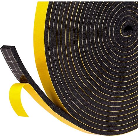 Joint Adhésif En Bande Pour Porte Fenêtre, 1 Rouleaux 12mm X 6 Mm X 3m, Joint Isolant En Mousse Caoutchouc, Isolation Phonique Et Froid, Protection Meuble Climatiseur- Mousse Noir Film Jaune