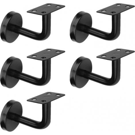Lot 5 Supports De Main-courante D'Escalier Noir, Supports De Rampe D'Escalier En Acier Inoxydable, 60x80 Mm, Pour Rampes D'Escalier, Appui Ou Balustrade Intérieure Et Extérieure
