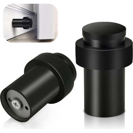 Lot De 2 Butées De Porte Noires Très Résistantes En Acier Inoxydable - Protection Murale Décorative En Caoutchouc Solide Pour Plinthes - 65 Mm