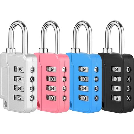 4 Pcs Cadenas Code 4 Chiffres, Petit Cadenas Casier Code Alliage De Zinc Cadenas Valise Pour Placard Gym Bagage(noir, Argent, Rouge, Bleu)