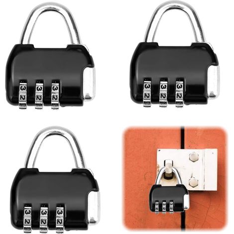 3pcs Cadenas Code Cadenas À Combinaison 3 Chiffres Petit Cadenas Serrure Combinée Sans Cle Code Cadenas Code Casier Serrure À Bagages Adapté Aux Casiers, Garages, Portails, Écoles(noir)