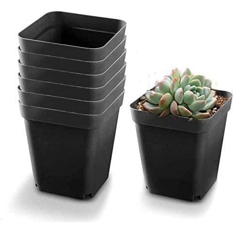 Godet Pour Semis Noir 50pcs - Carré Pots De Plantes En Plastique-petit Pot De Fleur Interieur Exterieur (noir/ 6x6x5.5cm)