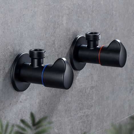 Angle Valve Cuivre Noir Bain Remplissage Vannes Toilette Chaude Et Froide D'Arrêt Vanne D'Eau Pont Monté For La Cuisine Bain Toilette