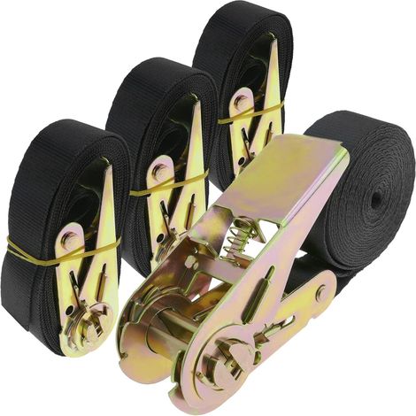 Lot De 4 Sangles D'Arrimage À Cliquet De 2.5m X 25mm 800kg, Couleur Noir