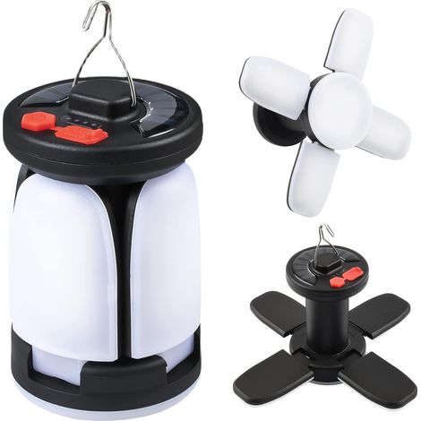Lampe Camping Solaire Rechargeable, 6 Modes D'Éclairage Réglable Portable Lampe 10h+ D'Autonomie Lampe Camping Usb Led Pliable Pour Urgence, Camping, Randonnée, Pêche [classe Énergétique A+++]
