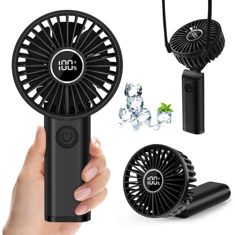 Mini Ventilateur Portable, 3600mah Usb Ventilateur De Poche Rechargeable, Petit Ventilateur A Main Avec 3 Vitesses, Portatif Electrique Fan De Bureau À Pile Silencieux Avec Batterie Externe, Noir