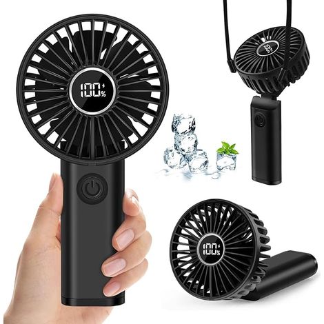 Mini Ventilateur Portable, 3600mah Usb Ventilateur De Poche Rechargeable, Petit Ventilateur A Main Avec 6 Vitesses, Portatif Electrique Fan De Bureau À Pile Silencieux Avec Batterie Externe, Noir