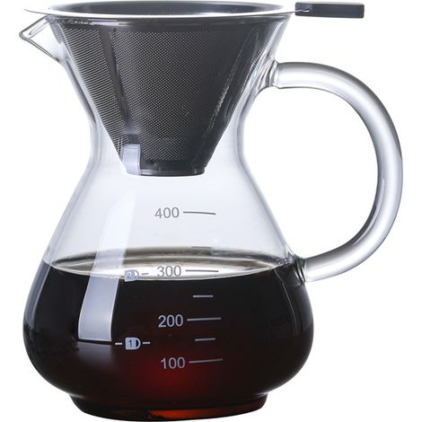 Cafetière À Verser,filtre À Café Manuelle,tasse Verseuse Cafetière 400ml,versez Sur La Cafetière,carafe En Verre Borosilicate,cafetière Manuelle Pour-over Avec Filtre Permanent, 4 Tasses, 0,4 L