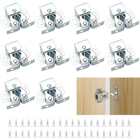 Loqueteaux De Meuble 10 Pièces Fermeture Porte Placard, Loqueteaux De Porte Placard Double Rouleau Pour Placard Argent