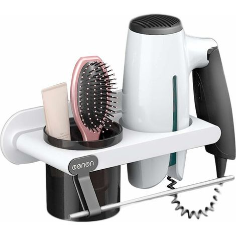 Support Mural Pour Sèche-cheveux,porte Seche Cheveux,support Pour Sèche-cheveux Avec Porte-serviettes,support Pour Sèche-cheveux Multifonctionnel Amovible Pour Salle De Bain13cm9cm23cm(blanc)