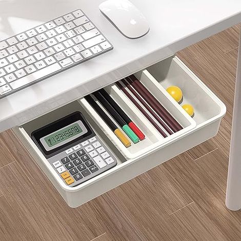 Tiroir Sous Bureau, Tiroir Rangement Bureau, Organiseur De Tiroirs Auto-adhésifs Pour Bureau, Boîte De Tiroir Cachée Blanc