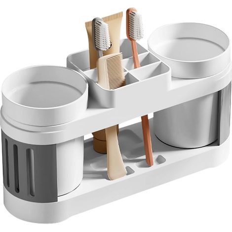 Porte Brosse À Dents Avec Deux Gobelets De Bain De Bouche, Rangement Brosse A Dent, Support Brosse A Dent Electrique, Organisateur De Salle De Bain