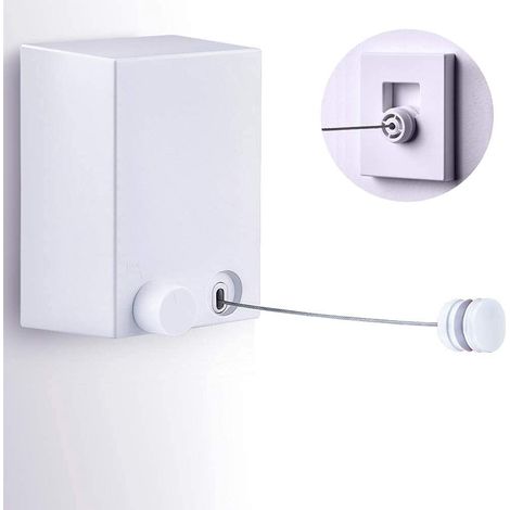 Corde À Linge Rétractable, Fil En Acier Inoxydable, Installation Facile, Capacité De Charge De 20 Kg, Pour Intérieur Extérieur Réglable 4.2m(blanche)