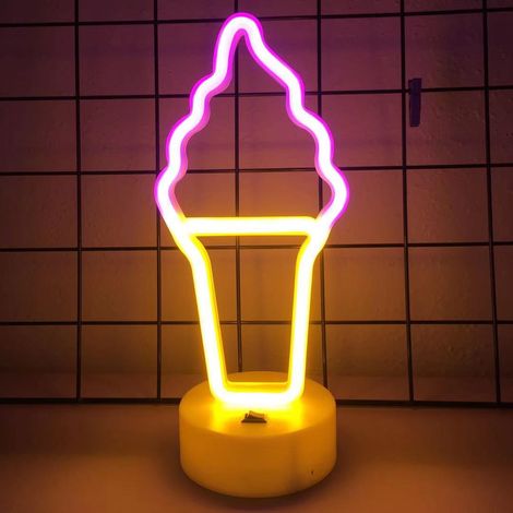 Lampe De Nuit Crème Glacée Led Néon Avec Base, Enseigne Lumineuse Au Néon Led Décoration
