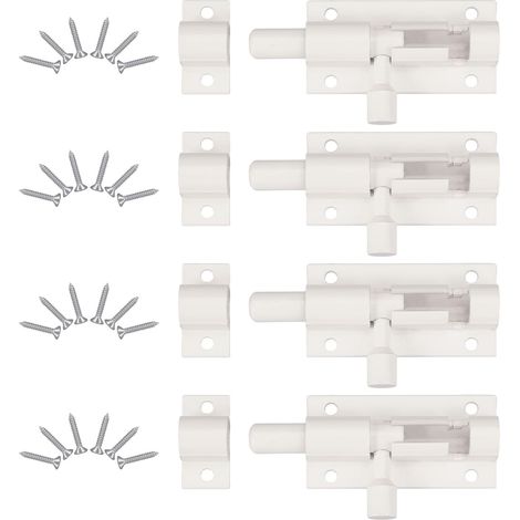 4 Pièces Verrou De Porte, Verrou Porte Interieure Avec 24 Vis ， Loquet Porte Coulissante, Loquet De Porte, Verrou Targette, Loquet Coulissant, Pour Portail De Jardin, Cabanon, Wc (blanc)