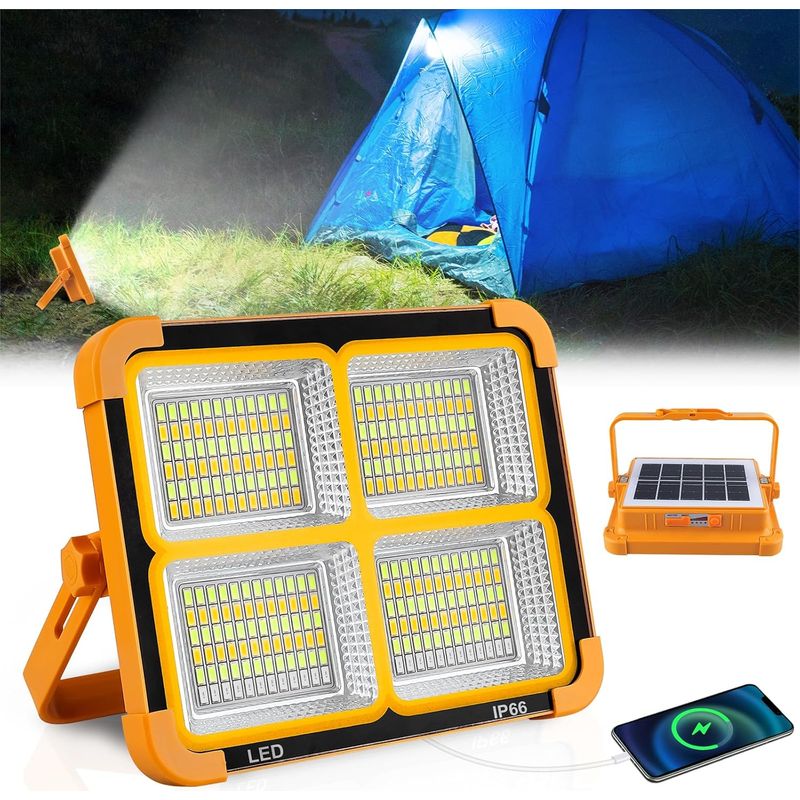 Wiederaufladbarer Led-flutlichtstrahler, 200-w-led-arbeitsleuchte, 4 Modi, Wasserdichte Usb-arbeitsleuchte, Tragbare Solarpanel-arbeitsleuchte Für Camping, Wartung, Garage, Werkstatt [klasse