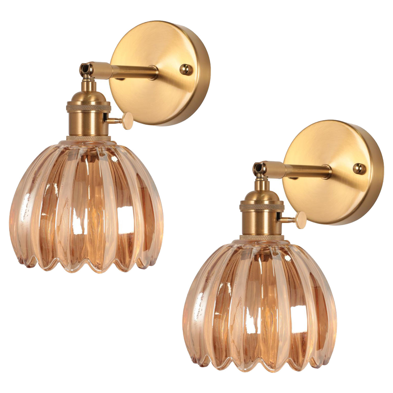 2pcs Glas Wandleuchte Vintage Retro Blume Wandlampe Lampenschirm E27 Lampe Für Flur Schlafzimmer Wohnzimmer Bernstein