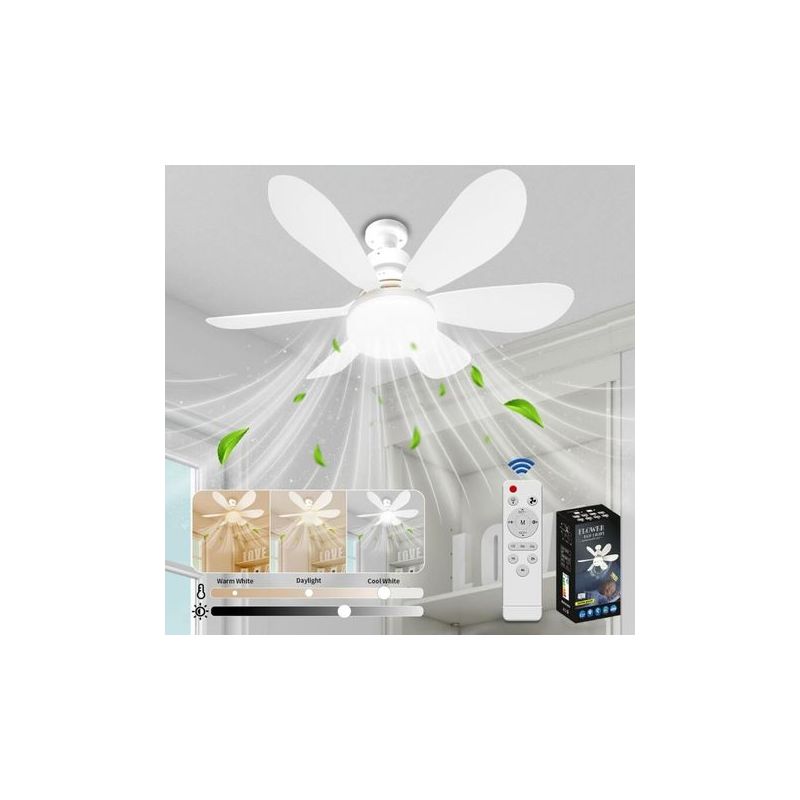 Leiser 40-w-deckenventilator Mit Dimmbarer Led-beleuchtung, E27-fassung, 6 Flügeln, 3 Geschwindigkeitsstufen, Fernbedienung, Für Wohnzimmer Und Schlafzimmer