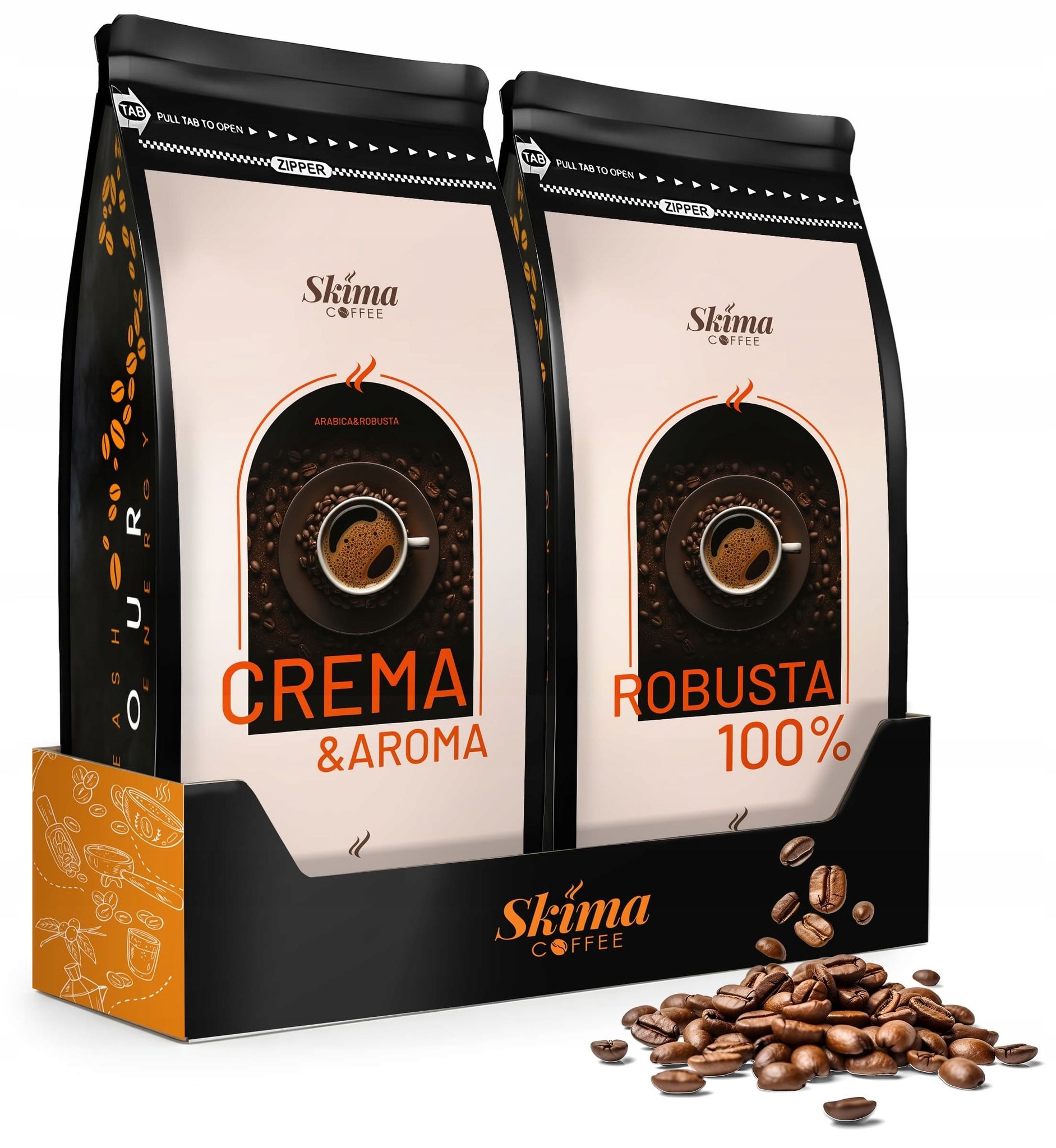 Kaffeebohnen 1 Kg X2 Crema & Aroma/robusta 100 % Frisch Für Espressomaschinen + Gratis