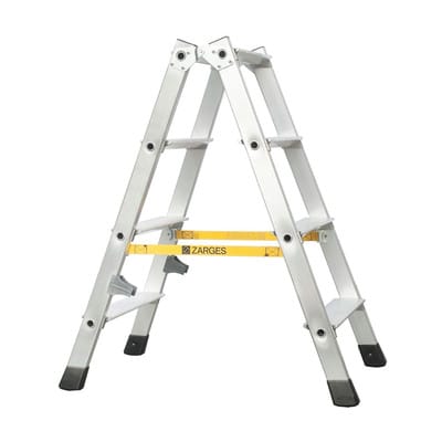 Stehleiter 2 x 4 Stufen, Aluminium, beidseitig begehbar, H 910mm, B 470mm