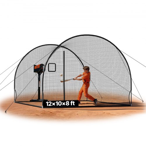 Baseball Schlagkäfig (halbkreisförmig) Netz 366x310x233 Cm, Tragbares Trainingsnetz Mit 4-lagigem & Knotenlosem Polyestergewebe & Öffnung Für Wurfmaschinen, Inkl. Softball Trainingskäfignetz