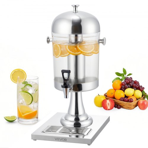 Getränkespender (1 X 8 L) Für Partys Saftspender (aus Edelstahl + Polycarbonat) Mit Tropfsicherem Zapfhahn & Sockel Wasserspender Für Restaurants Partys, Limonade Eistee Spender