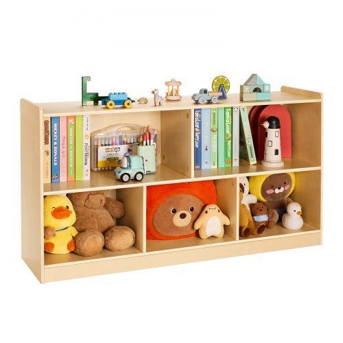Kinderregal Bücherregal (114 Cm), Spielzeugschrank Mit 5 Fächern 2-stufig, Aufbewahrungsschrank Für Spielzeug, Spielzeugregal Für Schlafzimmer Kinderzimmer, Ausstellungsschrank Braun