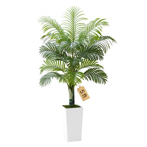 Künstliche Areca-palme, 1,52 M, Tropische Kunstpalme Mit Weißem, Hohem Pflanzgefäß, Kunstseiden-bodenpflanze Im Topf, Kunstbaum Für Veranden, Wohnzimmer, Terrassen, Zuhause, Büro,