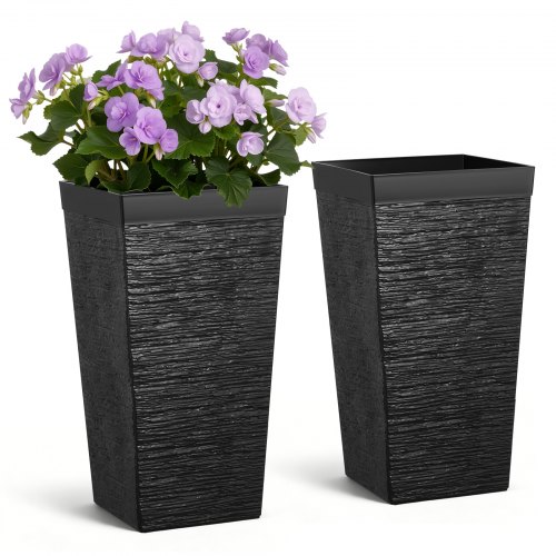 Pflanztopf 300x300x580 Mm 2er-set, Blumentopf, Blumenkübel, Pp-pflanzgefäß, Planzkübel, Pflanzkasten Mit Innentopf & Abflusslöchern, Geeignet Für Zimmer- & Gartenpflanzen, Schwarz
