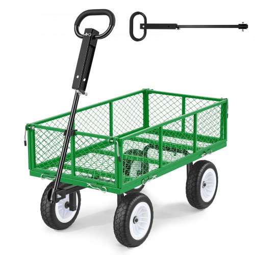 Bollerwagen 408,2 Kg Tragkraft, Gartenwagen Mit Pu-reifen, Stahl-transportwagen Mit Verstellbarem Griff, Abnehmbaren Seitenwänden, Gerätewagen Zur Befestigung An Atv Oder Traktor, Grün