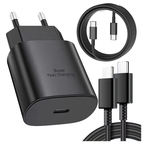 Original Samsung Usb-c 25w Wandladegerät + 1,8 M Usb-c Kabel, Superschnellladung, Schnellladefunktion, Premium-set – Schwarz