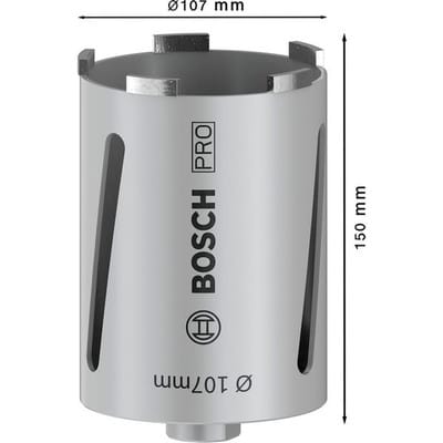 Diamanttrockenbohrkrone G1/2" Best for Universal ø107 x 150mm, 6 Segmente 7mm