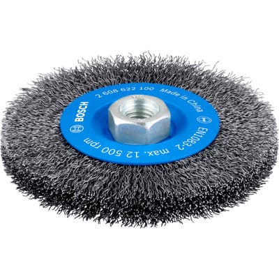 Scheibenbürste, Stahl, gewellter Draht, 115mm, 0,3mm, 11000 U/min, M 14