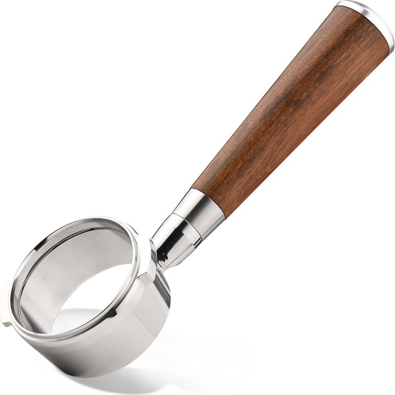 58-mm-siebträger Ohne Boden, Kompatibel Mit Gaggia Classic, Edelstahl Mit Schwarzem Holzgriff, Schlichtes Design Für Optimale Extraktion