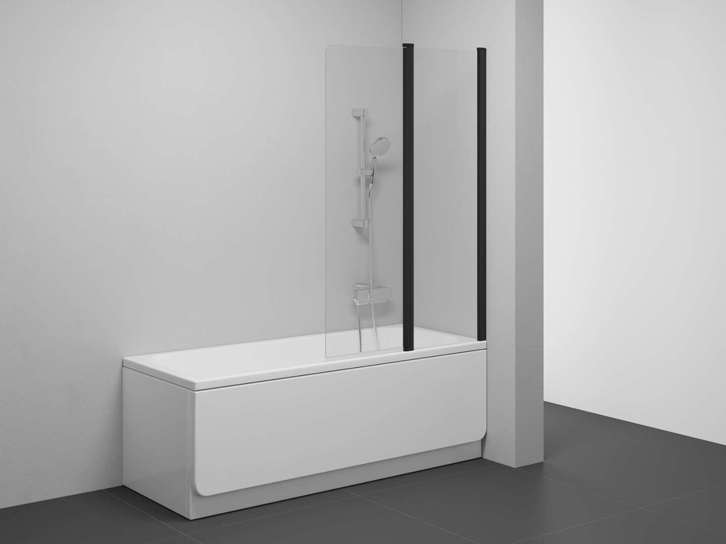 Ravak Chrome - Badewannenabtrennung Cvs2-100 P, Zweiteilig, 100 X 150 Cm, Schwarz/klares Glas 7qra0300z1