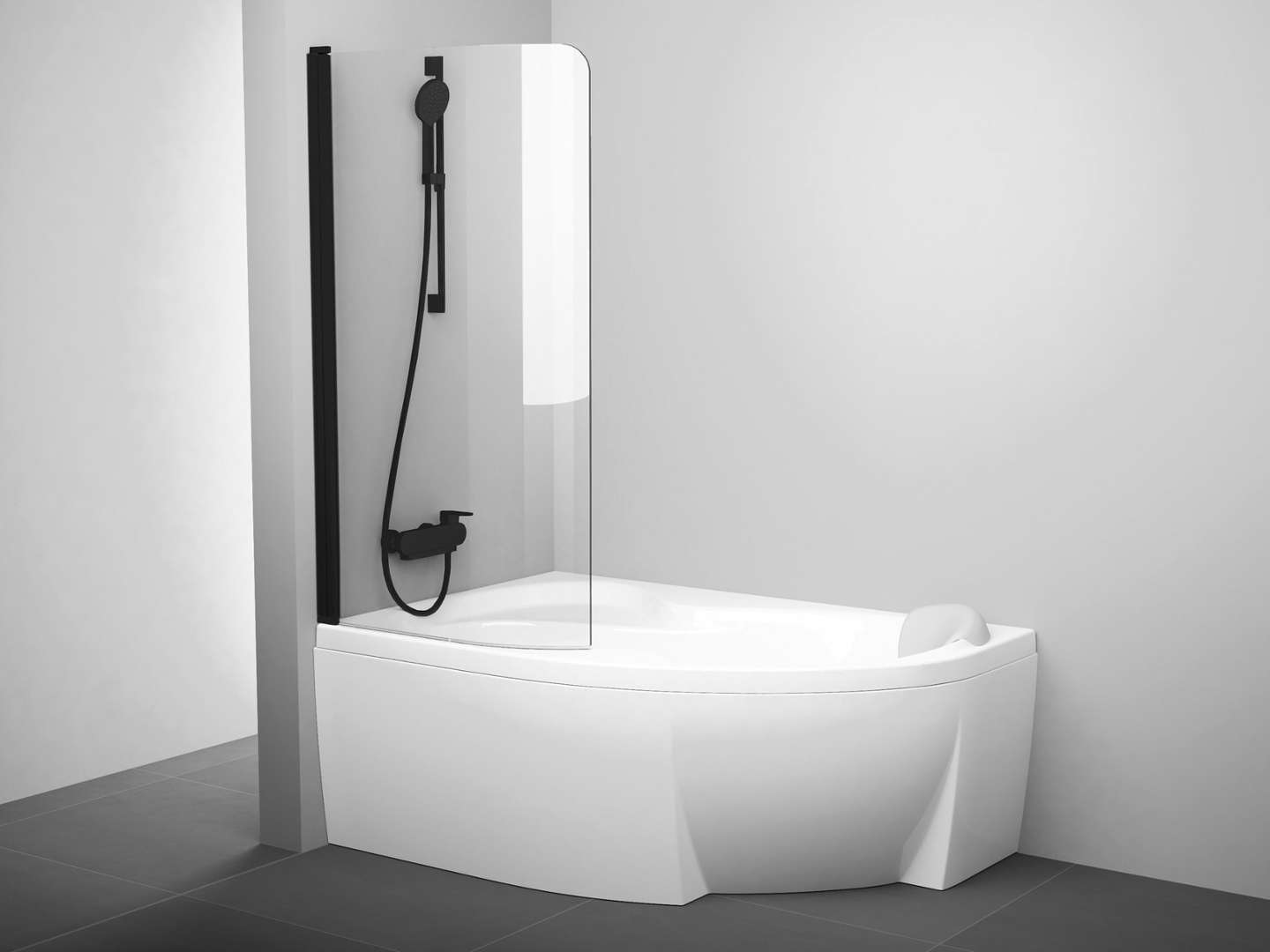 Ravak Rosa - Badewannenabtrennung Cvsk1-160/170 L, 100 X 150 Cm, Schwarz/klares Glas 7qls0300y1