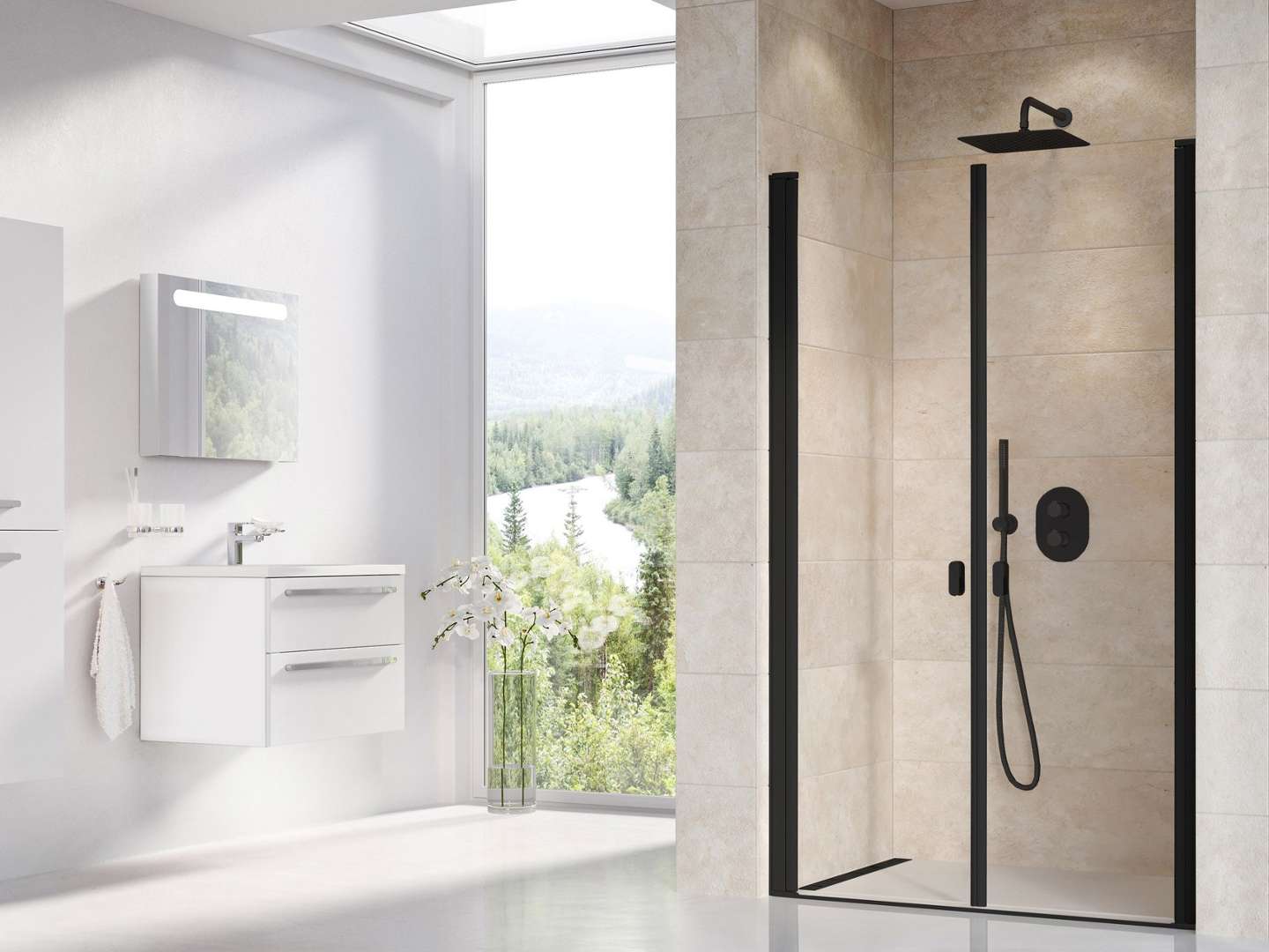 Ravak Chrome - Zweiflügelige Duschtür Csdl2-90, 90x195 Cm, Schwarz/klarglas 0qv7c30lz1