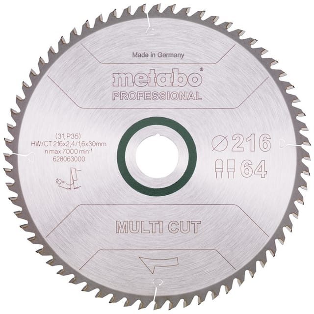 Sägeblatt "multi cut - professional" ø216x2,4/1,6x30, Z64 FZ/TZ, 10° 628063000