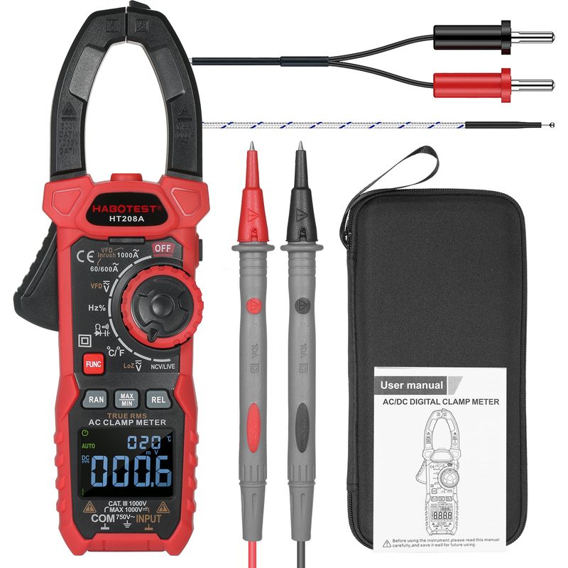 Habotest Ac Rms-zangenmultimeter – Misst Ampere, Volt, Ohm, Dioden, Kapazität, Widerstand, Temperatur, Ncv Und Tastverhältnis – Selbststeuerndes Zangenmultimeter Mit Vfd-tests